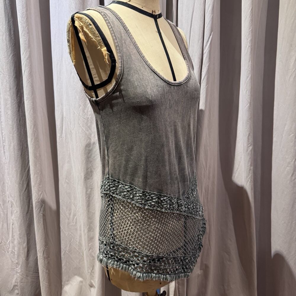 Ann Ferriday Vintage Dye Stretch Viscose , Cotton Lace And Fishnet Top S - Picture 2 of 5